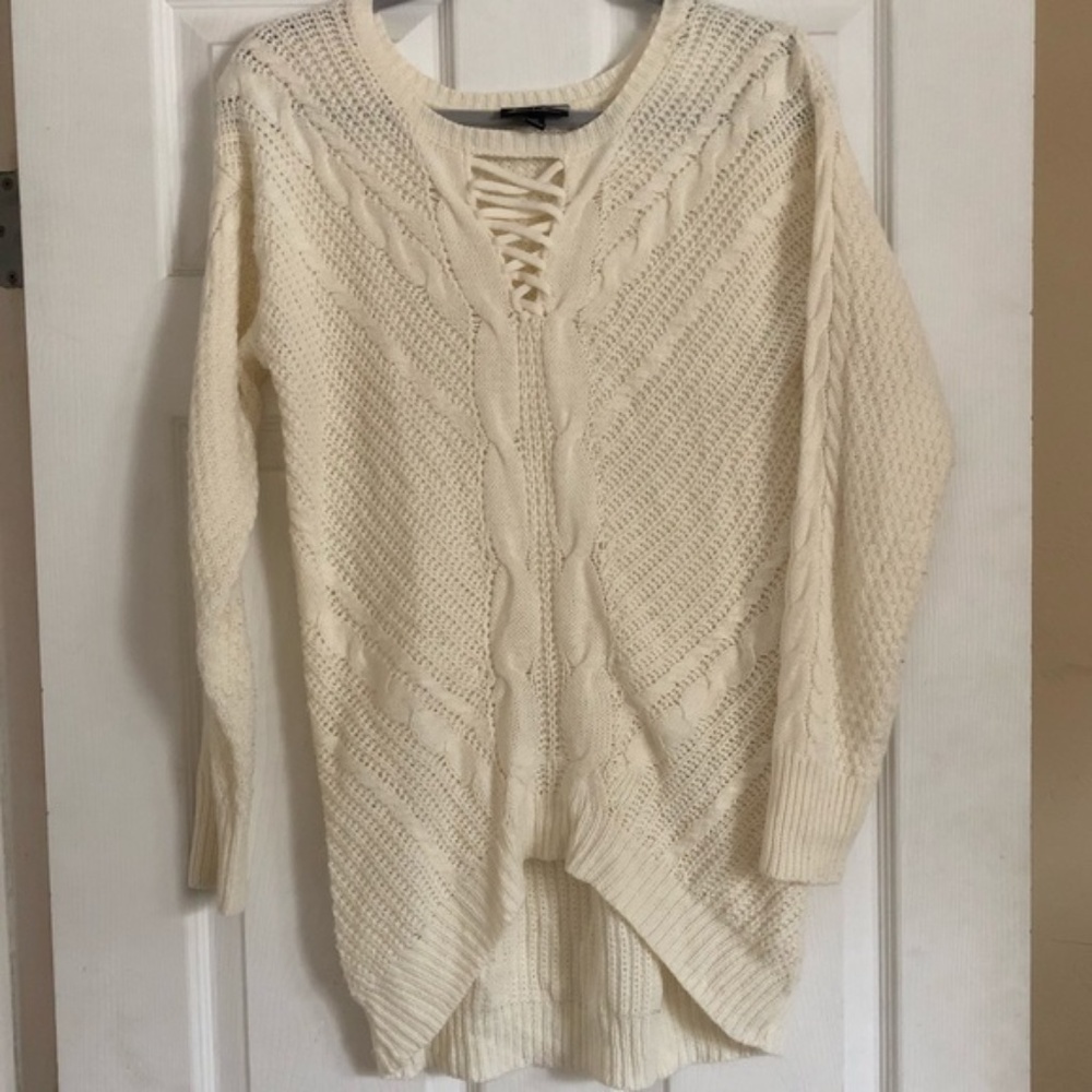 Allison Brittney Cream Hi low Lace up Sweater